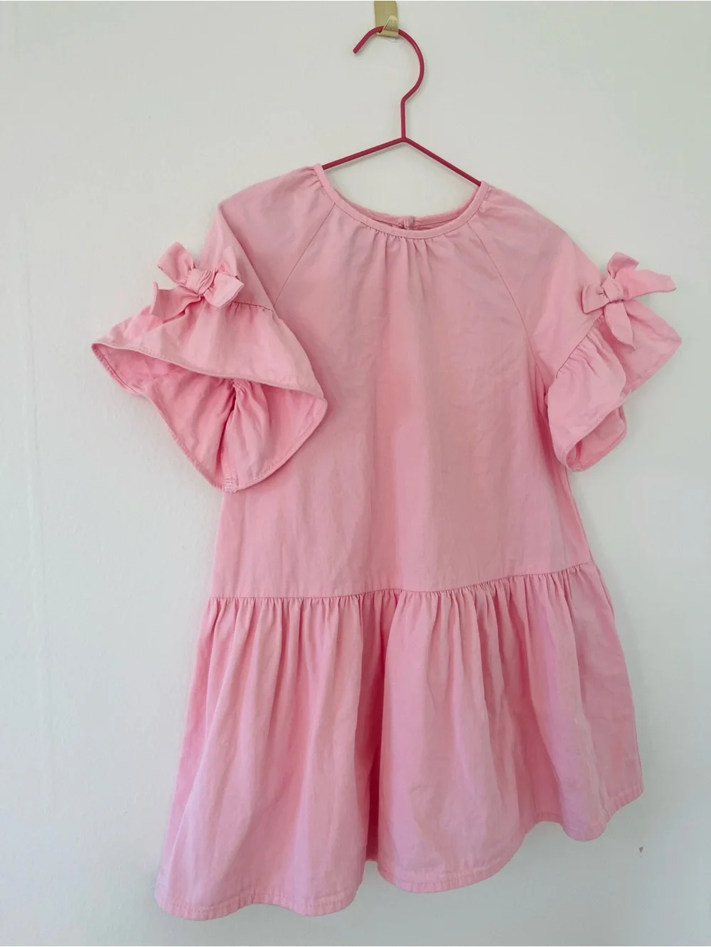 Zara Pink Bow-Sleeve Tiered Dress